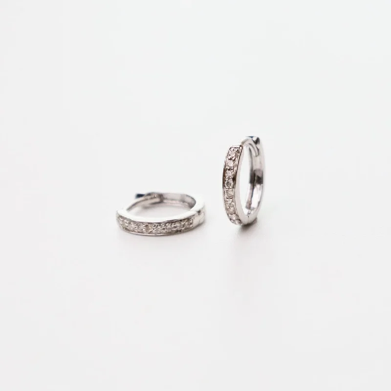 14k White Gold Mini Diamond Huggie Earrings