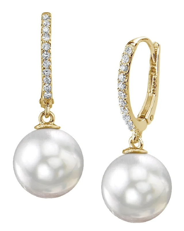 White South Sea Pearl & Diamond Metropolis Dangle Earrrings