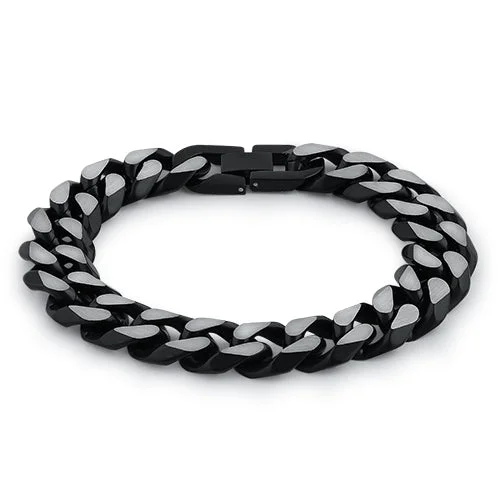 Stainless Steel Curb IP Black Link Bracelet