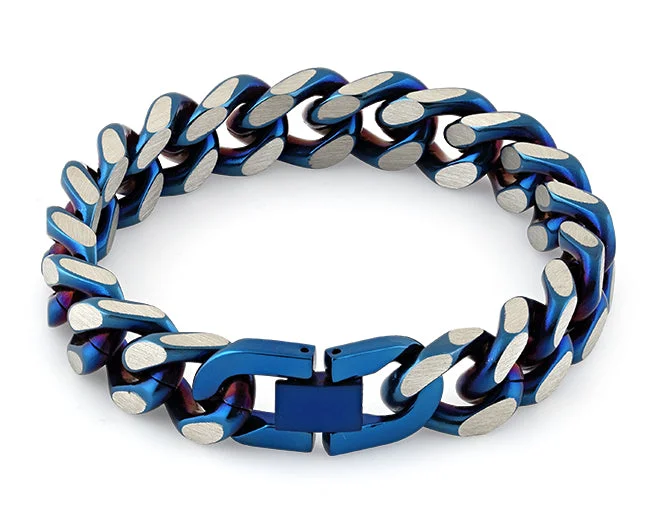 Stainless Steel Curb IP Blue Link Bracelet