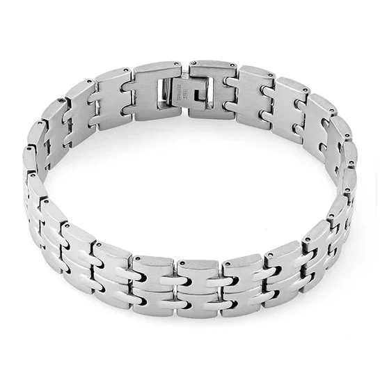 Stainless Steel Groove Link Bracelet