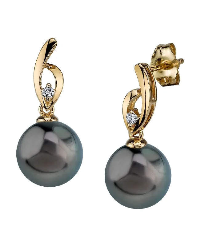 Black Tahitian Pearl & Diamond Asterie Earrings