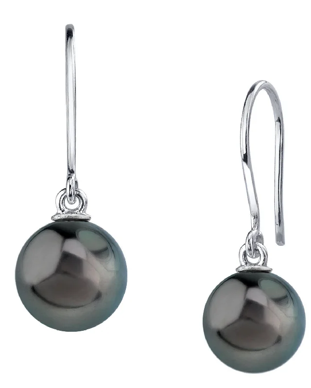 Black Tahitian Pearl Sheperd Hook Dangle Earrings